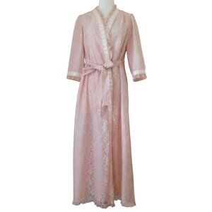 vtg 60s ODETTA BARSA pink lace peignoir robe sz S